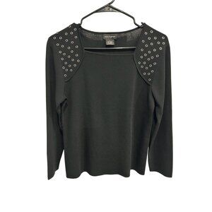 Cable & Gauge Black Lightweight Long Sleeve Top Size L Grommet Detail Chic Glam